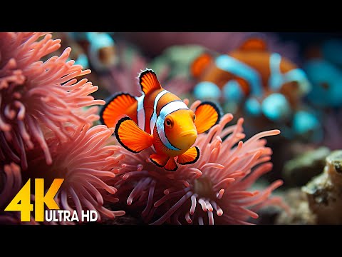 Aquarium 4K VIDEO (ULTRA HD) 🐠 Beautiful Coral Reef Fish - Relaxing Sleep Meditation Music #118