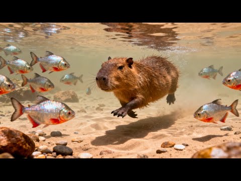 Piranhas kill capybaras without mercy in the Wild Amazon, Amazon River