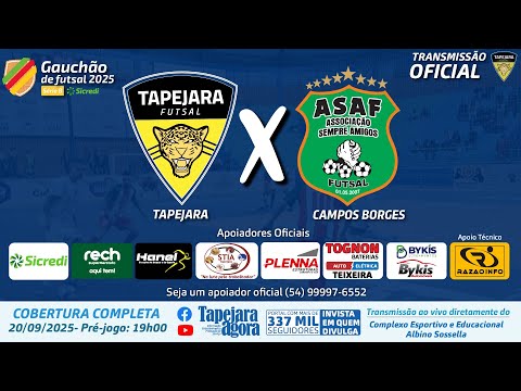 ⚽ 15ª Rodada Gauchão Série "B" 2025🗓️ Dia: 20/09/2025 - Tapejara Futsal - ASAF