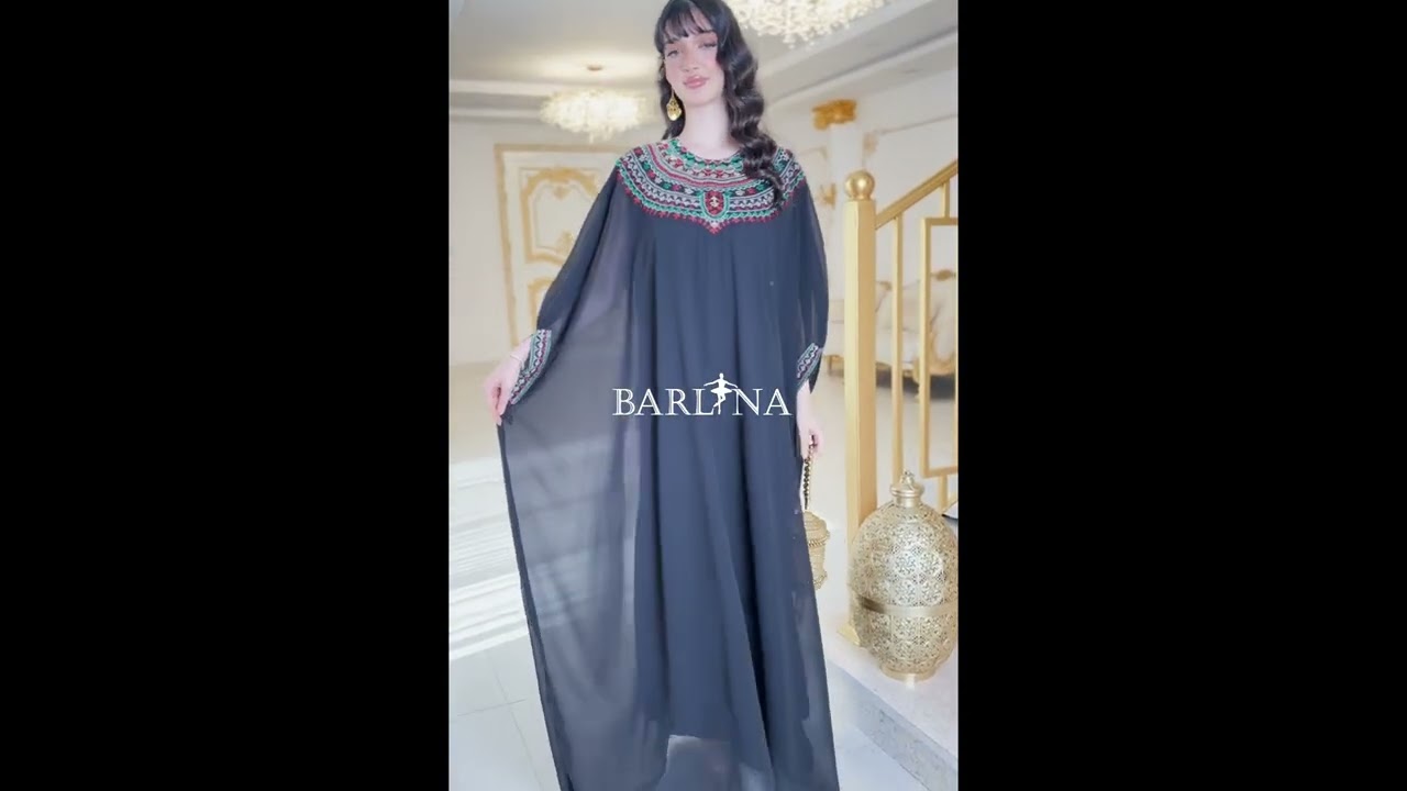 Jalabiya with colorful embroidery around the collar - Black