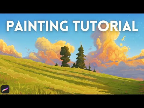 Simple Environment Painting in Procreate - Tree Sunset Clouds FULL TUTORIAL