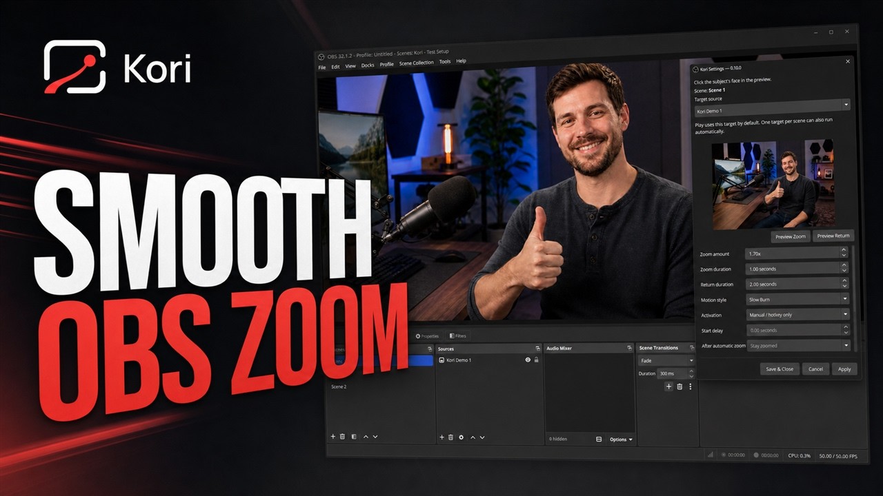 Kori smooth zoom demonstration in OBS Studio