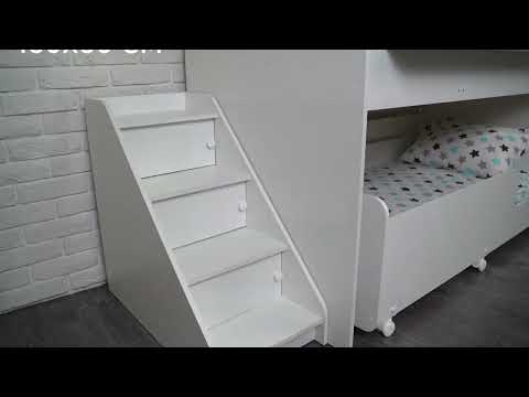 Миниатюра изображения товара Двухъярусная кровать детская Капризун 12 Р444-2 с лестницей и ящиками (белый)