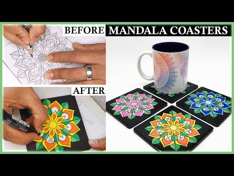 🎨🖌️ DIY - How to Paint Mandala Coasters Waterproof Tutorial Drawing Art Epoxy Resin Coating Guide🖌️🎨