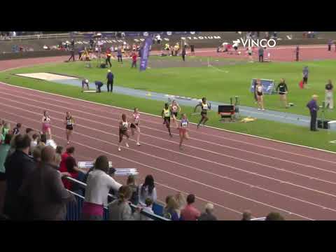 Sophie Thomas of Dunfermline T&F CBP of 12.10 in U15 100m Final at 4J Age Groups 2022
