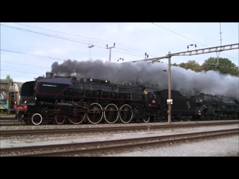 Double header steam train 241-A-65 and 241.P.17 at Glattbrugg, Switzerland