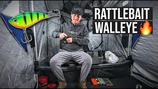 Rattlebaits for GOLDEN WALLEYES (Ice Camping in a Flip-Over Shack)