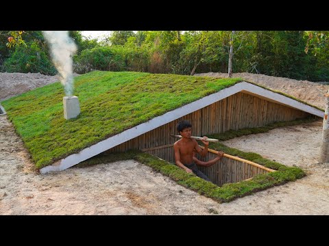 100Days Building Underground House with Gym Room and Decoration Underground Room