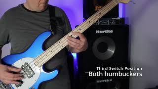 Video thumbnail for What the Sterling Stingray Ray4 HH bass pickup switch settings do and how they sound by Bill Plays Bass