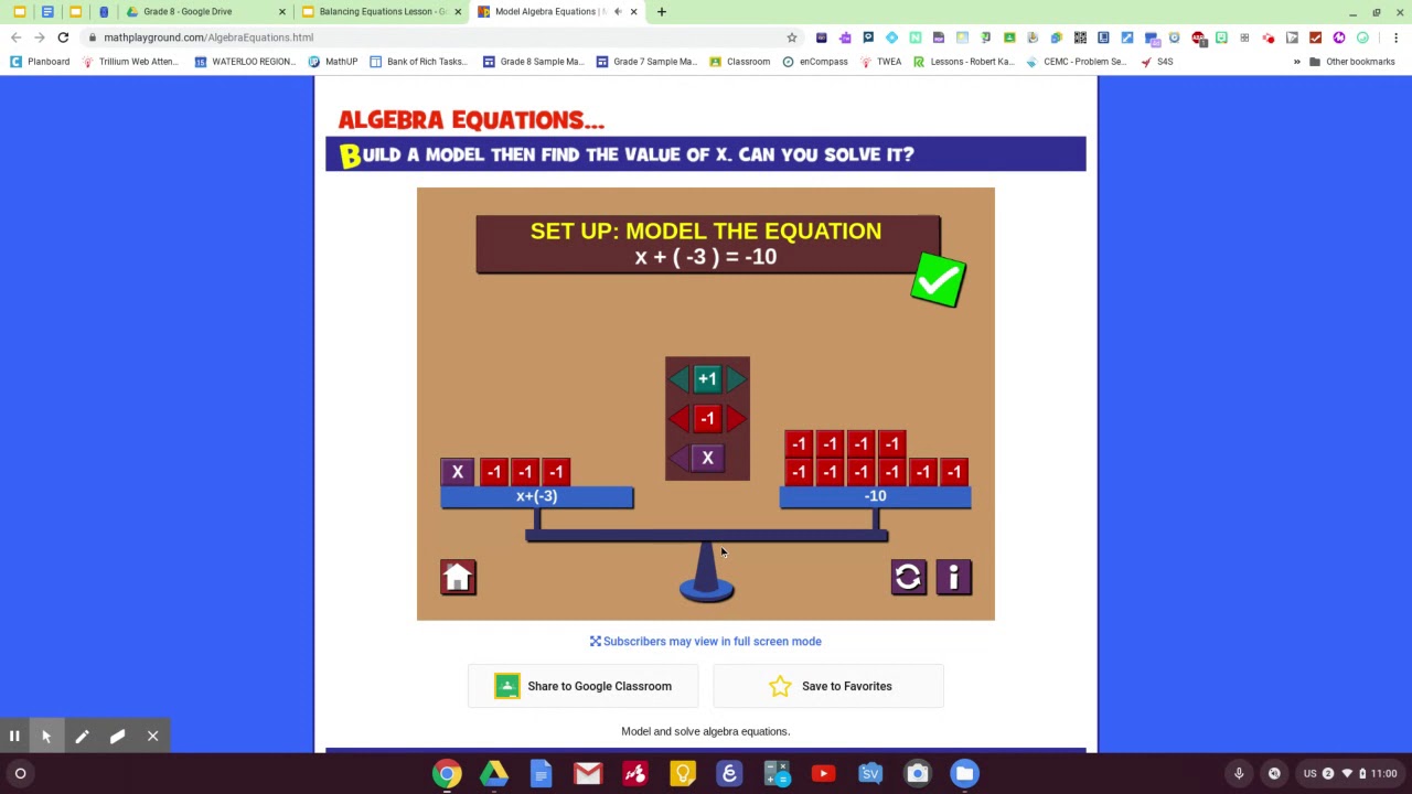 One Step Equations with Balance Model
