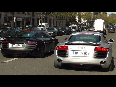 8x Audi R8 GT, V10, and V8 sound in Paris !!