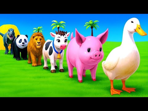 Long Slide Game With Elephant Gorilla Buffalo Hippopotamus Tiger - 3d Animal Game - Funny 3d Animals