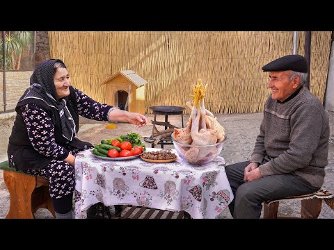 Cooking Chicken with Sour Cream Sauce & Chestnut in the Village! Famous National Dish of Azerbaijan!