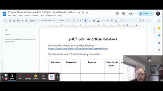 PSA U5P Acid/Base Virtual Lab filling out the table