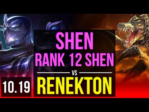 SHEN vs RENEKTON (TOP) | Rank 12 Shen, 800+ games, KDA 13/3/23, Godlike | BR Challenger | v10.19