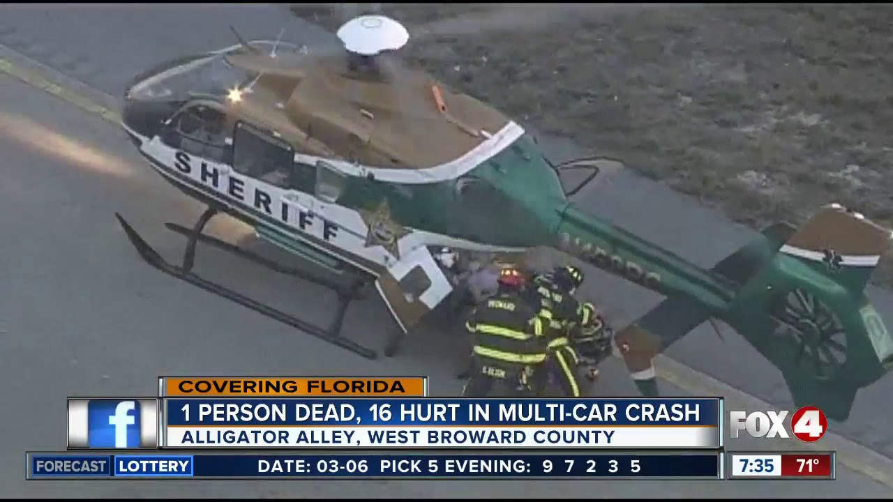 Multi-vehicle crash on Alligator Alley leaves 1 dead, 16 injured in Broward County
