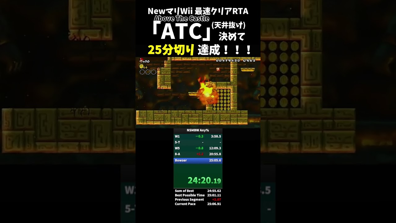 高難易度技「ATC」(天井抜け) 決めて25分切り達成！ #RTA #マリオwii #nsmbwii