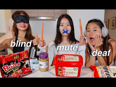 HA SISTERS BLIND, DEAF, MUTE CHALLENGE!! *Spicy Korean Food*
