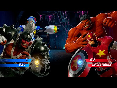 Blue X & Gladiator Hulk vs Red Hulk & Captain America (Hardest AI) - Marvel vs Capcom Infinite