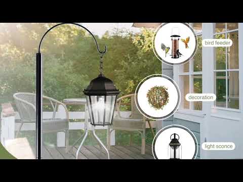 HOHIYA 59 Inch Heavy Duty Shepherd Hook Stand Black Rust-Resistant Steel Garden Hanging Pole for Bird Feeders, Lanterns, Wind Chimes Plant Baskets and Outdoor Garden Decor video