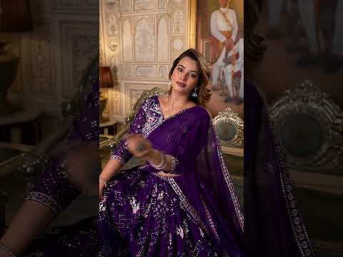 Purple Elegant Blooming Georgette Embroidered Semi-Stitched Lehenga Set