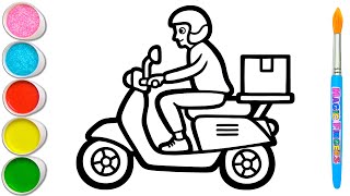 Gambar Pengiriman Kurir Menggambar, Melukis dan Mewarnai untuk Anak-anak dan Balita 🛵📦 #411