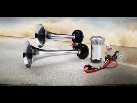 FARBIN claxon de coche 12V 150db Bocina de aire súper fuerte,aire de trompeta doble de zinc cromado