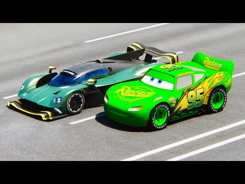 Lightning McQueen Green Edition vs Aston Martin Valkyrie AMR Pro 2022 at Drag Race 20 KM