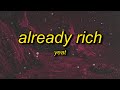 Yeat - Already Rich (Lyrics)