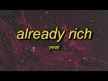 Yeat Already Rich Lyrics
