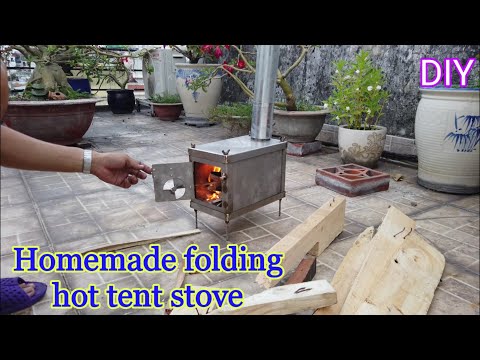 Homemade folding hot tent stove. Overview, spec, weight, how to assemble, test the stove.