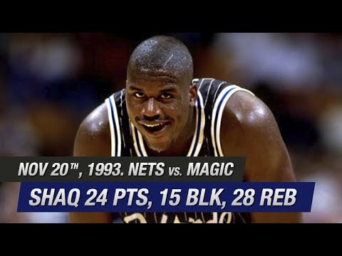 NBA Throwback Nov 20, 1993. Nets vs Magic Game highlights. Shaq Monster TD 24 pts, 15 blk, 28 Reb