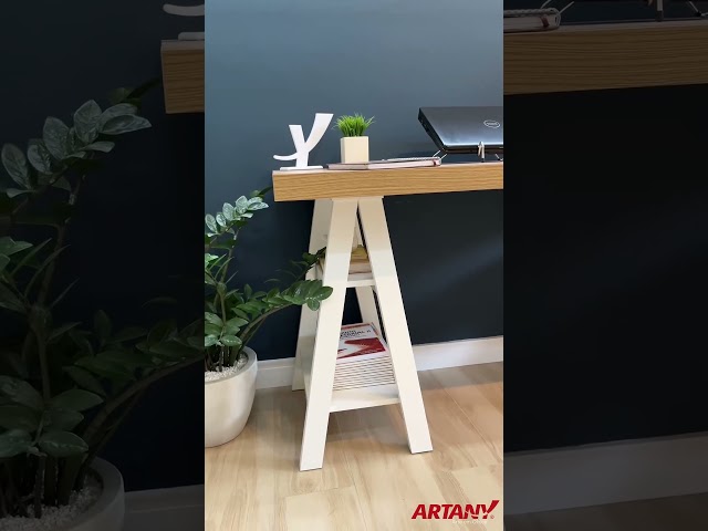 Mesa Escrivaninha Art Ii 4 Prateleiras Olmo/Branco - Artany