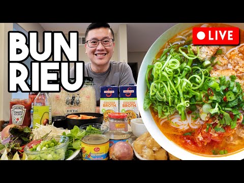 How to Make BUN RIEU (Vietnamese Crab & Pork Noodle Soup) - LIVE MUKBANG
