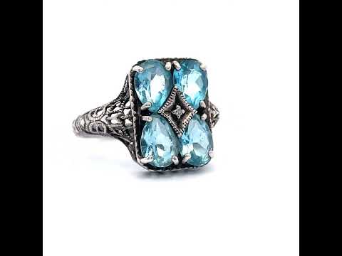 4℃ / K10 / ring / <No.2633> Four Stone Blue Topaz Ornate Filigree Ring *VIDEO* for Sale in