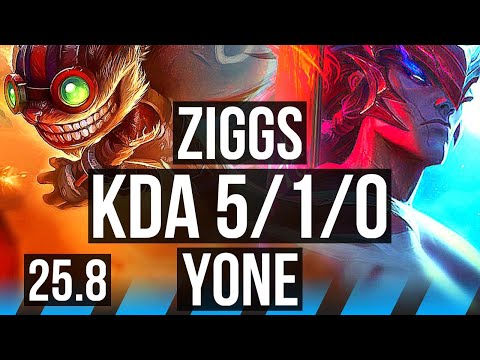 ZIGGS vs YONE (MID) | 1200+ games, 5/1/0 | KR Master | 25.8