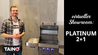 TAINO PLATINUM 2+1 Gasgrill - virtueller Showroom - Artikel-Nr. 93502, Edelstahl, Gusseisen, Test