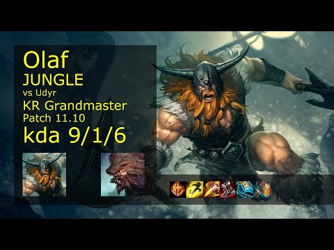 Olaf Jungle vs Udyr - KR Grandmaster 9/1/6 Patch 11.10 Gameplay // [롤] 올라프 vs 우디르 정글