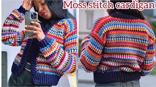 How To Crochet A Moss Stitch Cardigan / Multicolour Scrap Yarn Cardigan