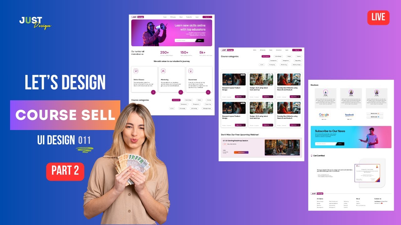 Course Sell Website UI PART 2 | UI Design | Live🔴 11 | Figma | Just Design #ui #figma #live #study