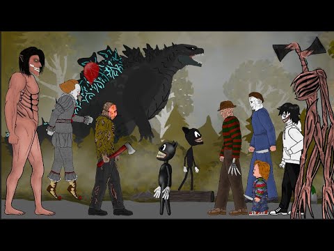 Baby Cartoon Cat Vs Siren Head, GODZILLA, IT Pennywise, Jason, Freddy, Michael, Jeff Killer + More