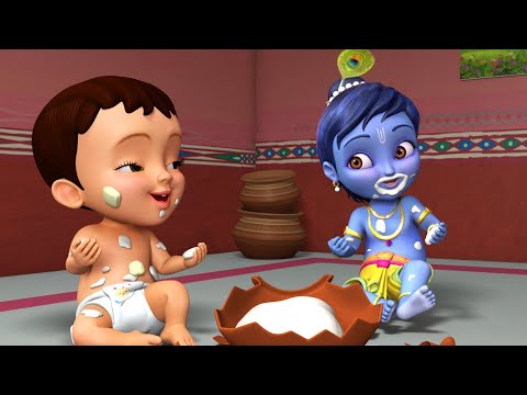 వెన్న దొంగ కృష్ణ వస్తాడు - Little Krishna | Telugu Rhymes for Children | Infobells