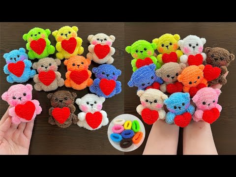 Teddy Bear Keychain Made from Hair Rubber Bands and Sewing Thread/Heart Made from Hair TiesEasyQuick