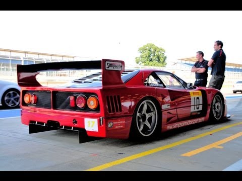 Ferrari F40 LM startup, track flybys + flames