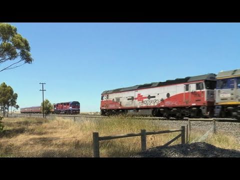 Freight Train and Passenger Train Cross - Poathtv Australian Trains & Railroads
