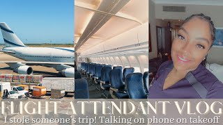 FLIGHT ATTENDANT VLOG | I stole someone's trip, talking on the phone on takeoff | VLOG 16