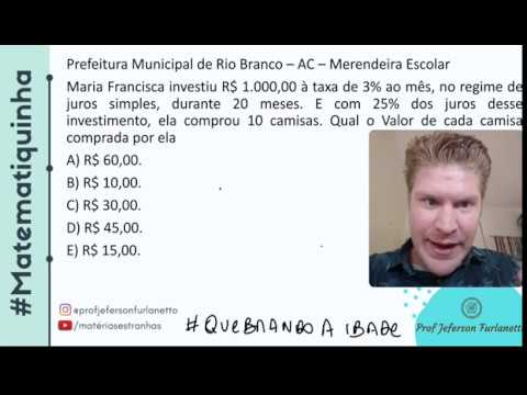 Revisão - Matemática Básica - CONCURSO Prefeitura de Porto Velho - Juros + Porcentagem - Ibade