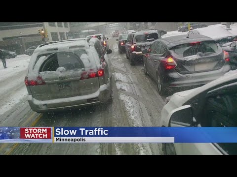 Snow Snarls Traffic Across Twin Cities Amid Super Bowl Festivities