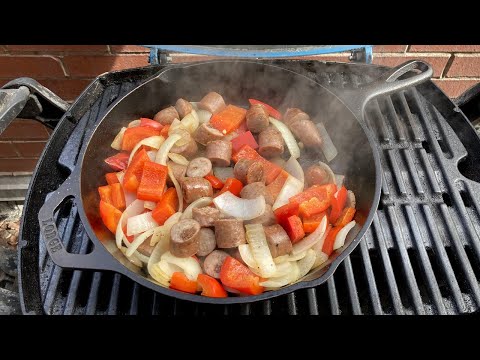 GRILLED SAUSAGE & PEPPERS | Cast Iron Skillet Recipe on the Weber Q Grill
