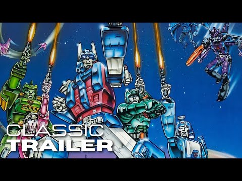 Classic trailer still of Autobot City under siege set to hard-rock theme textures